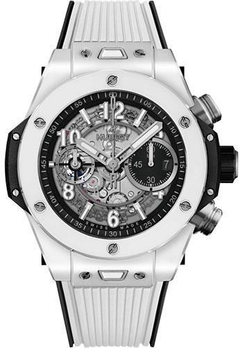 Hublot Big Bang Unico White Ceramic Watch - 44 mm - Black Skeleton Dial - Black and White Rubber Strap-421.HX.1170.RX - Luxury Time NYC