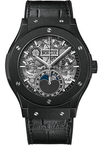 Hublot Classic Fusion Aerofusion Moonphase Black Magic Watch - 42 mm - Sapphire Dial - Black Rubber and Leather Strap-547.CX.0170.LR - Luxury Time NYC
