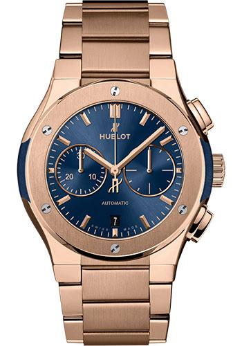 Hublot Classic Fusion Blue Chronograph King Gold Bracelet Watch - 42 mm - Blue Dial-540.OX.7180.OX - Luxury Time NYC