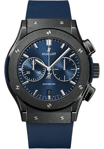 Hublot Classic Fusion Ceramic Blue Chronograph Watch - 45 mm - Blue Dial - Blue Lined Rubber Strap-521.CM.7170.RX - Luxury Time NYC