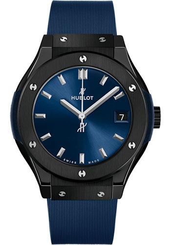 Hublot Classic Fusion Ceramic Blue Watch - 33 mm - Blue Dial - Blue Lined Rubber Strap-581.CM.7170.RX - Luxury Time NYC