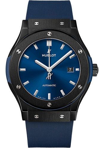 Hublot Classic Fusion Ceramic Blue Watch - 42 mm - Blue Dial - Blue Lined Rubber Strap-542.CM.7170.RX - Luxury Time NYC