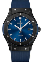 Load image into Gallery viewer, Hublot Classic Fusion Ceramic Blue Watch - 42 mm - Blue Dial - Blue Lined Rubber Strap-542.CM.7170.RX - Luxury Time NYC