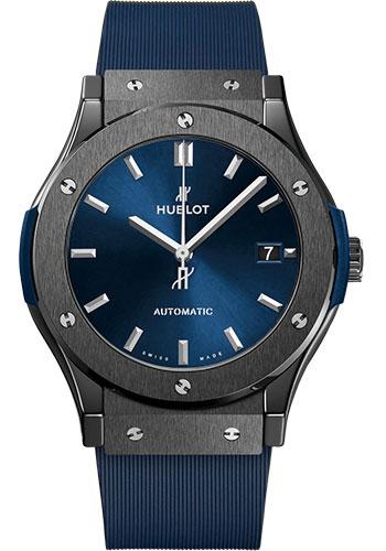 Hublot Classic Fusion Ceramic Blue Watch - 45 mm - Blue Dial - Blue Lined Rubber Strap-511.CM.7170.RX - Luxury Time NYC