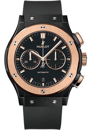 Hublot Classic Fusion Chronograph Ceramic King Gold Watch - 42 mm - Black Dial - Black Lined Rubber Strap-541.CO.1181.RX - Luxury Time NYC