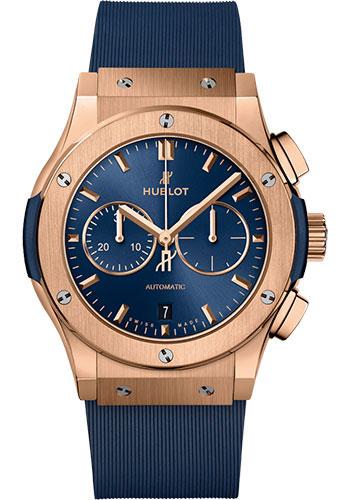 Hublot Classic Fusion Chronograph King Gold Blue Watch - 42 mm - Blue Dial - Blue Lined Rubber Strap-541.OX.7180.RX - Luxury Time NYC