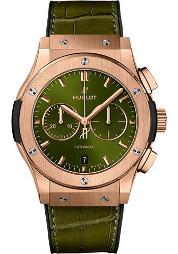 Hublot Classic Fusion Chronograph King Gold Green Watch - 42 mm - Green Dial - Black Rubber and Green Leather Strap-541.OX.8980.LR - Luxury Time NYC