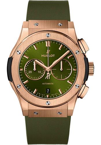 Hublot Classic Fusion Chronograph King Gold Green Watch - 42 mm - Green Dial - Green Lined Rubber Strap-541.OX.8980.RX - Luxury Time NYC