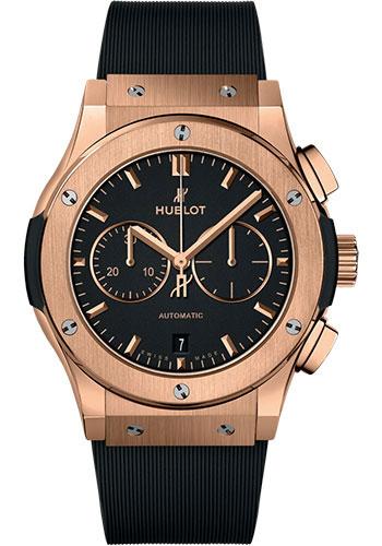 Hublot Classic Fusion Chronograph King Gold Watch - 42 mm - Black Dial - Black Lined Rubber Strap-541.OX.1181.RX - Luxury Time NYC