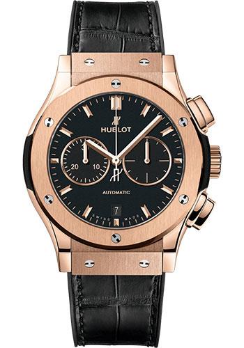 Hublot Classic Fusion Chronograph King Gold Watch - 42 mm - Black Dial - Black Rubber and Leather Strap-541.OX.1181.LR - Luxury Time NYC