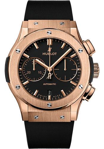 Hublot Classic Fusion Chronograph King Gold Watch - 45 mm - Black Dial - Black Lined Rubber Strap-521.OX.1181.RX - Luxury Time NYC