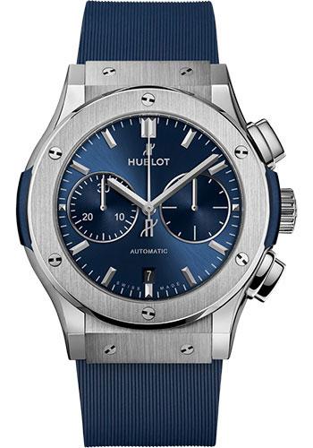 Hublot Classic Fusion Chronograph Titanium Blue Watch - 45 mm - Blue Dial - Blue Lined Rubber Strap-521.NX.7170.RX - Luxury Time NYC