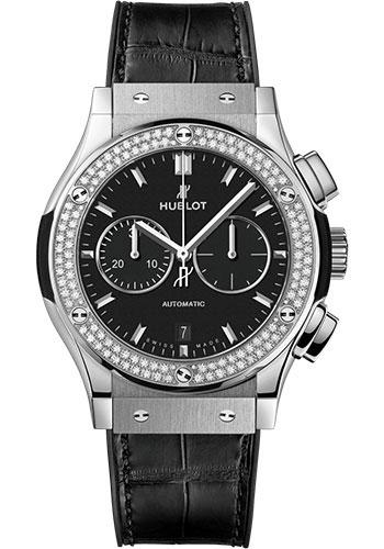 Hublot Classic Fusion Chronograph Titanium Diamonds Watch - 42 mm - Black Dial - Black Rubber and Leather Strap-541.NX.1171.LR.1104 - Luxury Time NYC