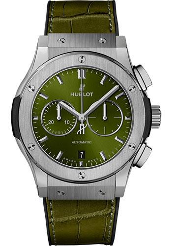Hublot Classic Fusion Chronograph Titanium Green Watch - 42 mm - Green Dial - Black Rubber and Green Leather Strap-541.NX.8970.LR - Luxury Time NYC
