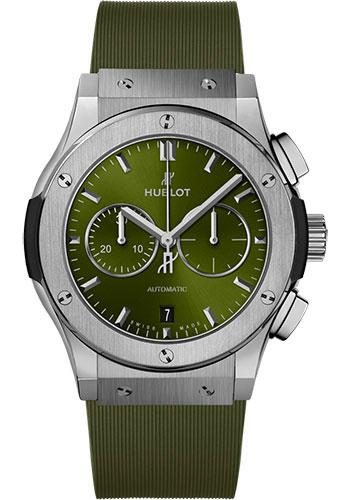 Hublot Classic Fusion Chronograph Titanium Green Watch - 42 mm - Green Dial - Green Lined Rubber Strap-541.NX.8970.RX - Luxury Time NYC