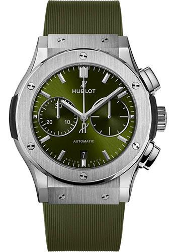 Hublot Classic Fusion Chronograph Titanium Green Watch - 45 mm - Green Dial - Green Lined Rubber Strap-521.NX.8970.RX - Luxury Time NYC