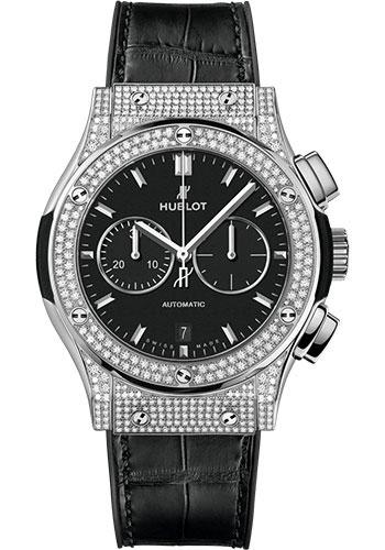 Hublot Classic Fusion Chronograph Titanium Pave Watch - 42 mm - Black Dial - Black Rubber and Leather Strap-541.NX.1171.LR.1704 - Luxury Time NYC