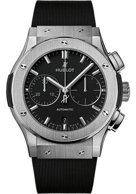 Hublot Classic Fusion Chronograph Titanium Watch - 45 mm - Black Dial - Black Lined Rubber Strap-521.NX.1171.RX - Luxury Time NYC