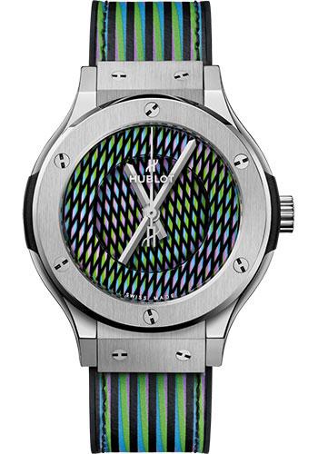 Hublot Classic Fusion Cruz Diez Titanium Watch - 38 mm - Cruz Diez Two-Level Dial - Black Rubber and Cruz Diez Leather Strap-565.NX.8900.VR.CZD19 - Luxury Time NYC