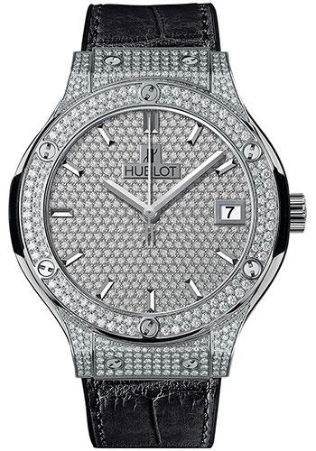 Hublot Classic Fusion Diamond Paved Titanium - Diamond Paved Dial - Rubber Alligator Strap-565.NX.9010.LR.1704 - Luxury Time NYC