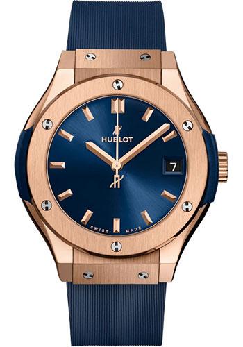 Hublot Classic Fusion King Gold Blue Watch - 33 mm - Blue Dial - Blue Lined Rubber Strap-581.OX.7180.RX - Luxury Time NYC