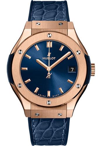 Hublot Classic Fusion King Gold Blue Watch - 33 mm - Blue Dial - Blue Rubber and Leather Strap-581.OX.7180.LR - Luxury Time NYC