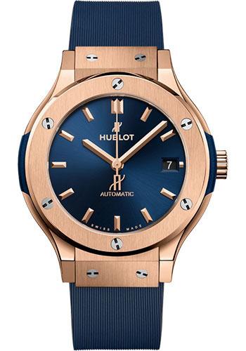 Hublot Classic Fusion King Gold Blue Watch - 38 mm - Blue Dial - Blue Lined Rubber Strap-565.OX.7180.RX - Luxury Time NYC