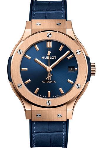 Hublot Classic Fusion King Gold Blue Watch - 38 mm - Blue Dial - Blue Rubber and Leather Strap-565.OX.7180.LR - Luxury Time NYC