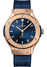 Load image into Gallery viewer, Hublot Classic Fusion King Gold Blue Watch - 38 mm - Blue Dial - Blue Rubber and Leather Strap-565.OX.7180.LR - Luxury Time NYC