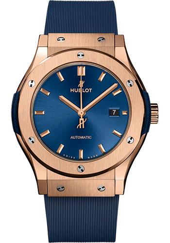 Hublot Classic Fusion King Gold Blue Watch - 42 mm - Blue Dial - Blue Lined Rubber Strap-542.OX.7180.RX - Luxury Time NYC