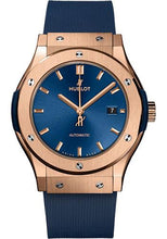 Load image into Gallery viewer, Hublot Classic Fusion King Gold Blue Watch - 42 mm - Blue Dial - Blue Lined Rubber Strap-542.OX.7180.RX - Luxury Time NYC