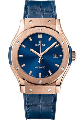 Hublot Classic Fusion King Gold Blue Watch - 42 mm - Blue Dial - Blue Rubber and Leather Strap-542.OX.7180.LR - Luxury Time NYC