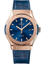 Load image into Gallery viewer, Hublot Classic Fusion King Gold Blue Watch - 42 mm - Blue Dial - Blue Rubber and Leather Strap-542.OX.7180.LR - Luxury Time NYC