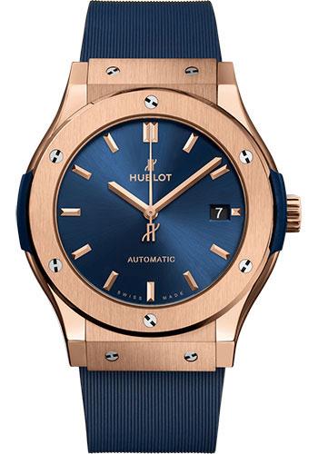 Hublot Classic Fusion King Gold Blue Watch - 45 mm - Blue Dial - Blue Lined Rubber Strap-511.OX.7180.RX - Luxury Time NYC