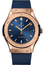 Load image into Gallery viewer, Hublot Classic Fusion King Gold Blue Watch - 45 mm - Blue Dial - Blue Lined Rubber Strap-511.OX.7180.RX - Luxury Time NYC