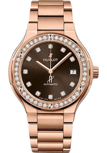 Hublot Classic Fusion King Gold Brown Diamonds Bracelet Watch - 38 mm - Brown Dial-568.OX.898M.OX.1204 - Luxury Time NYC