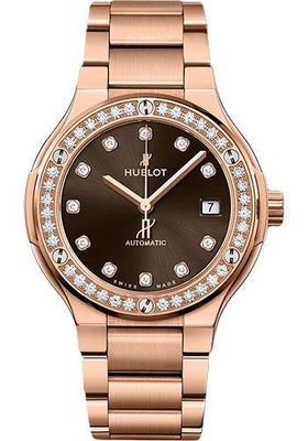 Hublot Classic Fusion King Gold Brown Diamonds Bracelet Watch - 38 mm - Brown Dial-568.OX.898M.OX.1204 - Luxury Time NYC