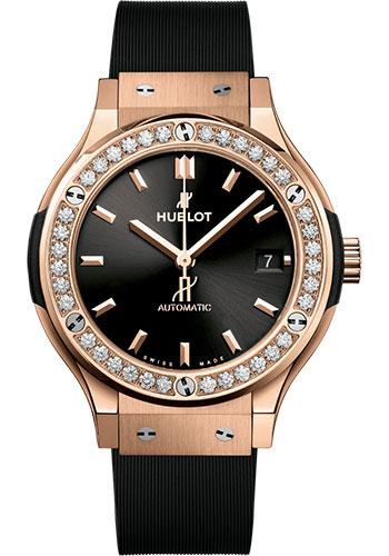 Hublot Classic Fusion King Gold Diamonds Watch - 38 mm - Black Dial - Black Lined Rubber Strap-565.OX.1480.RX.1204 - Luxury Time NYC