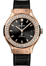 Load image into Gallery viewer, Hublot Classic Fusion King Gold Diamonds Watch - 38 mm - Black Dial - Black Rubber and Leather Strap-565.OX.1480.LR.1204 - Luxury Time NYC