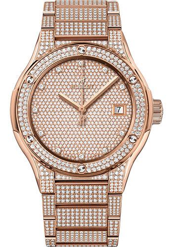 Hublot Classic Fusion King Gold Full Pave Bracelet Watch - 45 mm - Gem Set Dial-510.OX.9000.OX.3704 - Luxury Time NYC