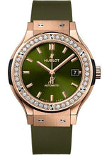 Load image into Gallery viewer, Hublot Classic Fusion King Gold Green Diamonds Watch - 38 mm - Green Dial - Green Lined Rubber Strap-565.OX.8980.RX.1204 - Luxury Time NYC