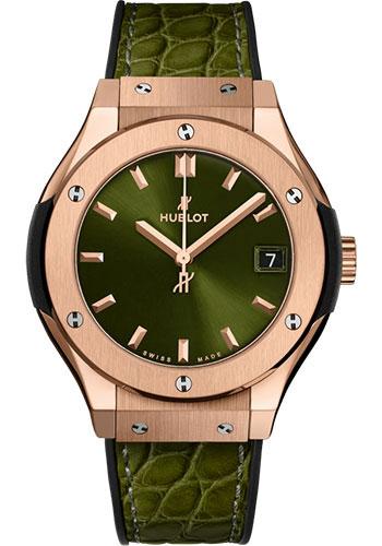 Hublot Classic Fusion King Gold Green Watch - 33 mm - Green Dial - Black Rubber and Green Leather Strap-581.OX.8980.LR - Luxury Time NYC