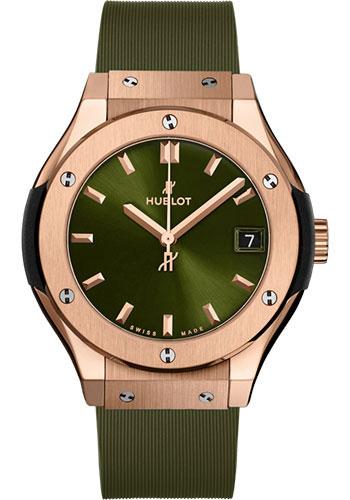 Hublot Classic Fusion King Gold Green Watch - 33 mm - Green Dial - Green Lined Rubber Strap-581.OX.8980.RX - Luxury Time NYC
