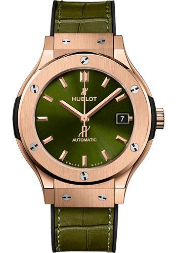Hublot Classic Fusion King Gold Green Watch - 38 mm - Green Dial - Black Rubber and Green Leather Strap-565.OX.8980.LR - Luxury Time NYC