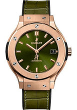 Load image into Gallery viewer, Hublot Classic Fusion King Gold Green Watch - 38 mm - Green Dial - Black Rubber and Green Leather Strap-565.OX.8980.LR - Luxury Time NYC