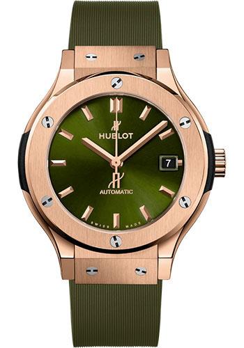 Hublot Classic Fusion King Gold Green Watch - 38 mm - Green Dial - Green Lined Rubber Strap-565.OX.8980.RX - Luxury Time NYC