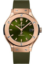 Load image into Gallery viewer, Hublot Classic Fusion King Gold Green Watch - 38 mm - Green Dial - Green Lined Rubber Strap-565.OX.8980.RX - Luxury Time NYC