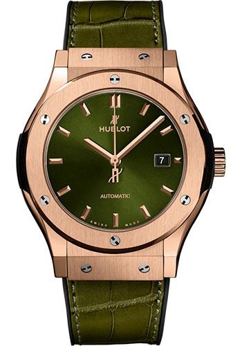 Hublot Classic Fusion King Gold Green Watch - 42 mm - Green Dial - Black Rubber and Green Leather Strap-542.OX.8980.LR - Luxury Time NYC