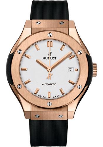 Hublot Classic Fusion King Gold Opalin Watch - 33 mm - Opaline Ed Dial - Black Rubber and Leather Strap-582.OX.2610.RX - Luxury Time NYC