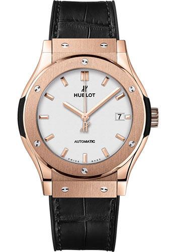 Hublot Classic Fusion King Gold Opalin Watch - 42 mm - Opaline Ed Dial - Black Rubber and Leather Strap-542.OX.2611.LR - Luxury Time NYC